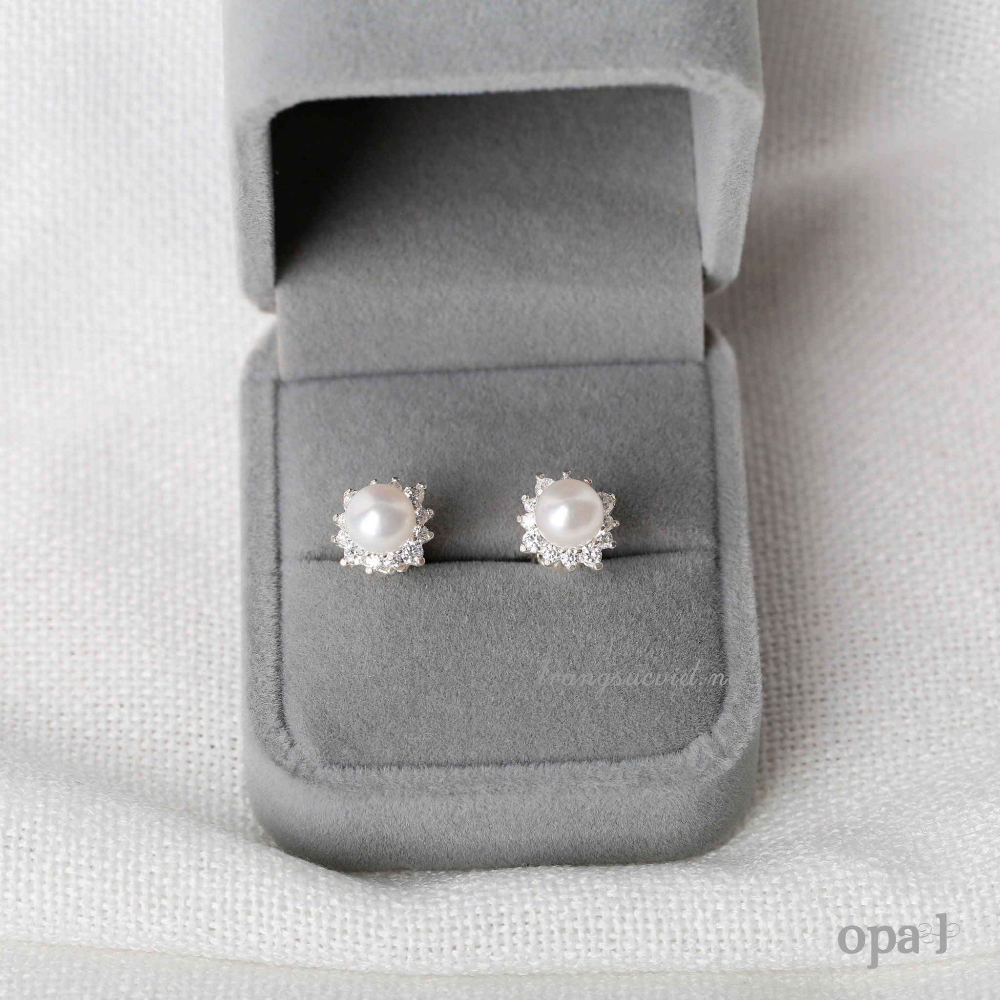  BST Hoa tai bạc đính ngọc trai và đá tặng mẹ 