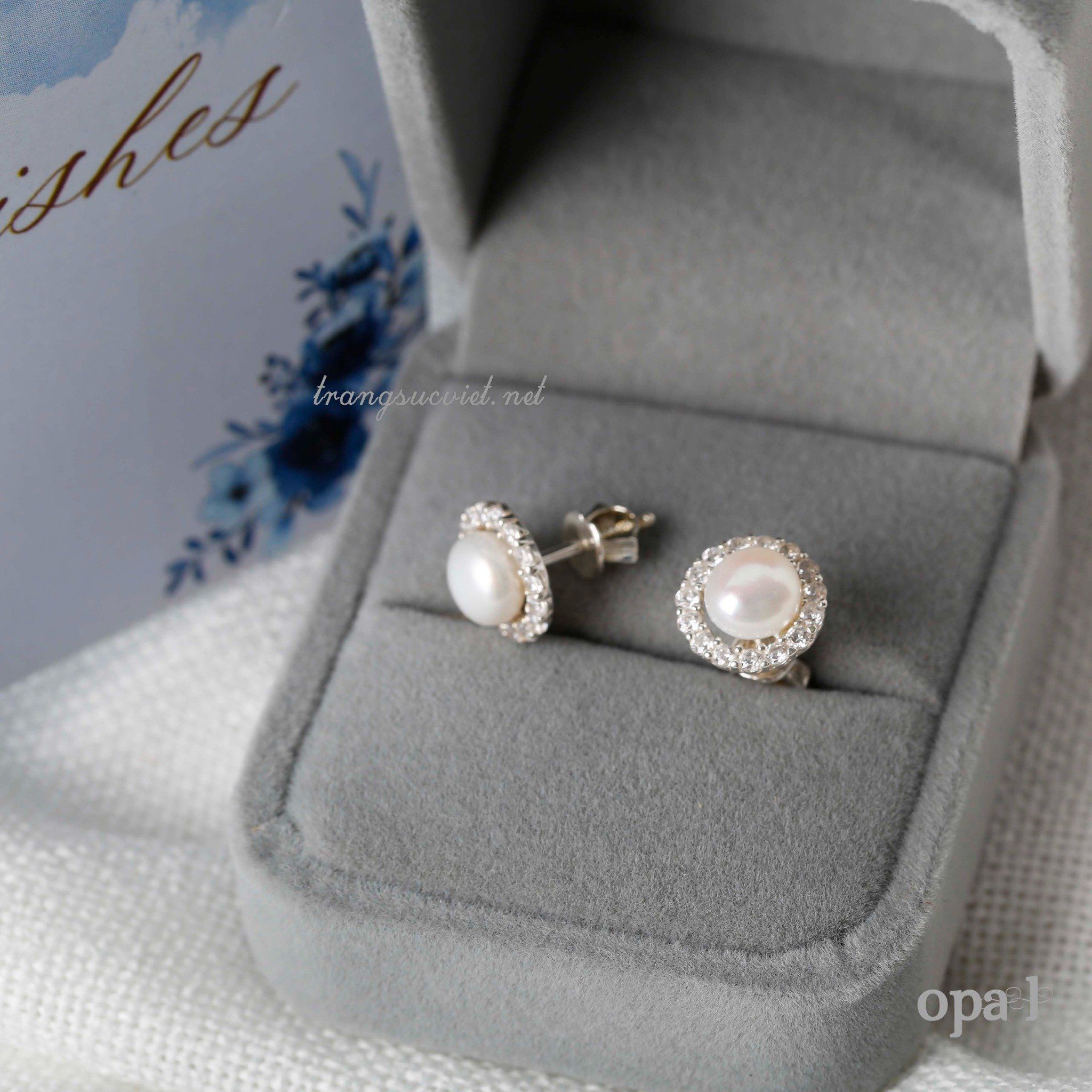  BST Hoa tai bạc đính ngọc trai và đá tặng mẹ 
