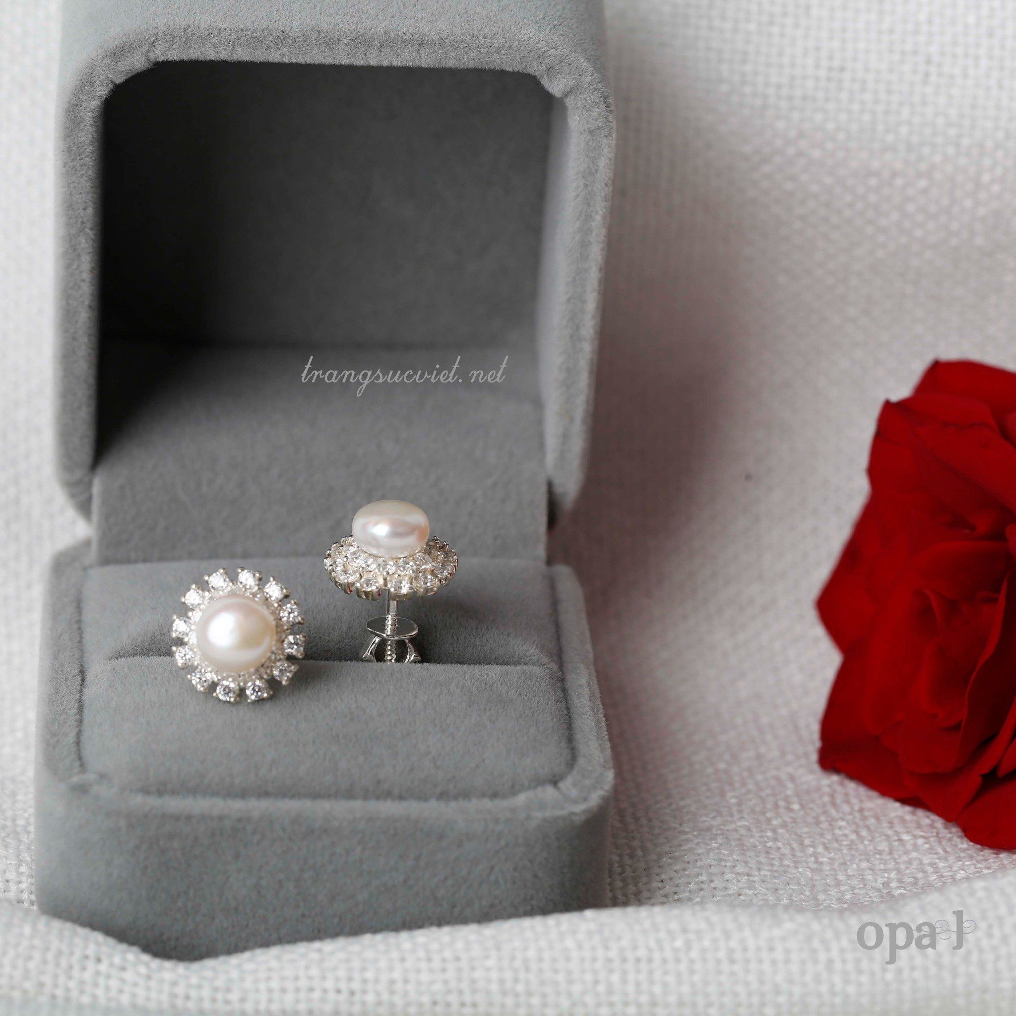  BST Hoa tai bạc đính ngọc trai và đá tặng mẹ 