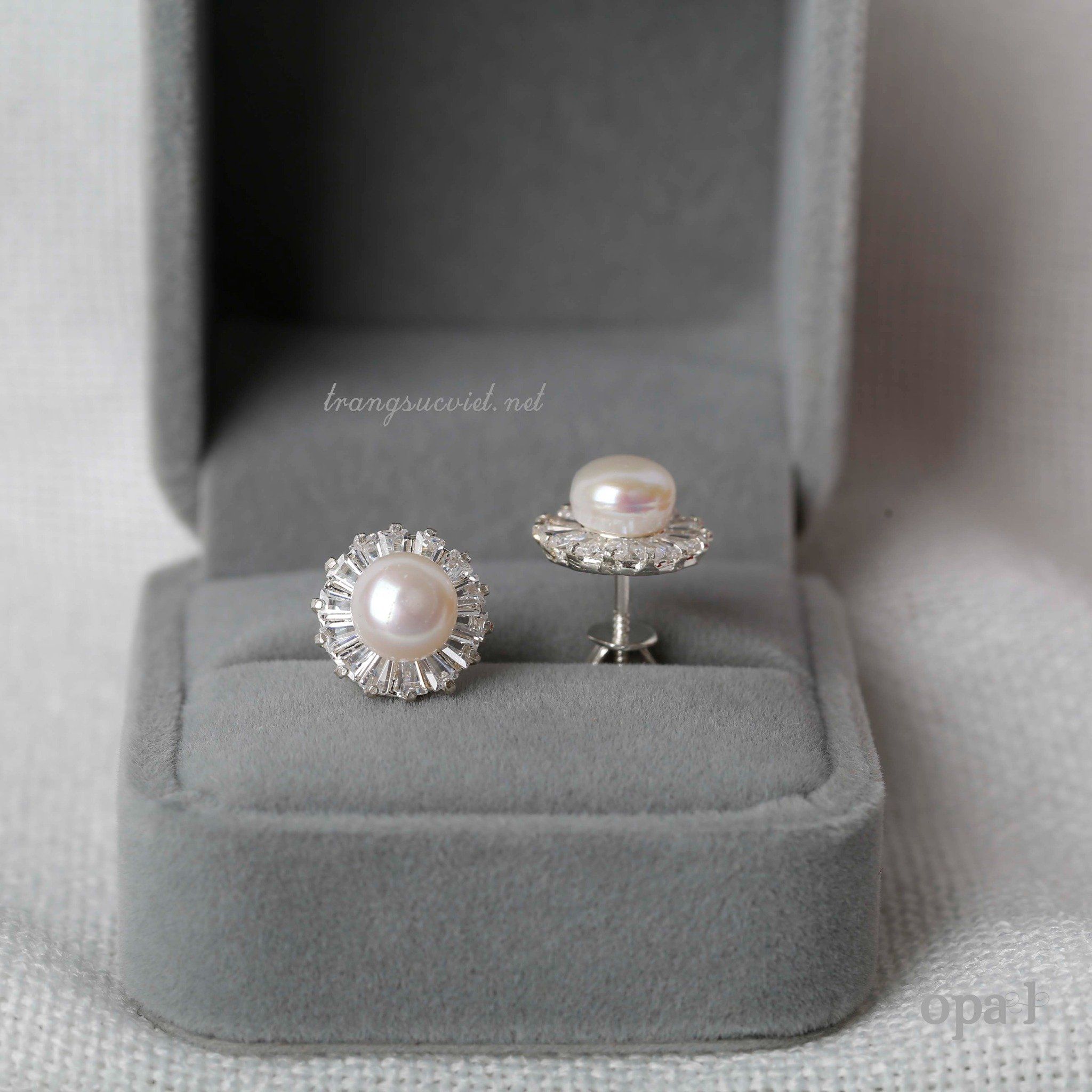  BST Hoa tai bạc đính ngọc trai và đá tặng mẹ 