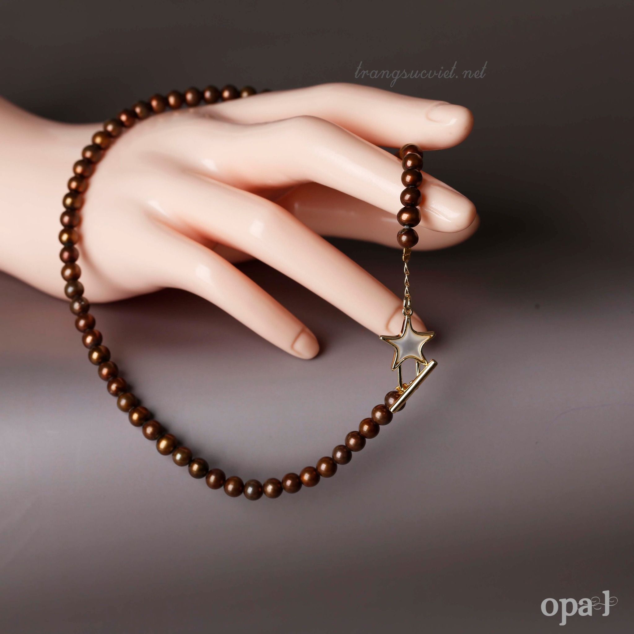  Choker ngọc trai 6ly, màu nâu cánh gián, khóa thiết kế cách điệu 