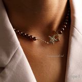  Choker ngọc trai 6ly, màu nâu cánh gián, khóa thiết kế cách điệu 