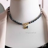  Choker ngọc trai oval mix màu xanh đen và hồng 