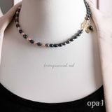  Choker ngọc trai oval mix màu xanh đen và hồng 