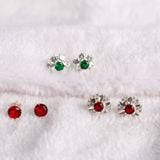  Hoa tai bạc đính đá Ross  đỏ may mắn 