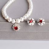  Hoa tai bạc đính đá Ross  đỏ may mắn 