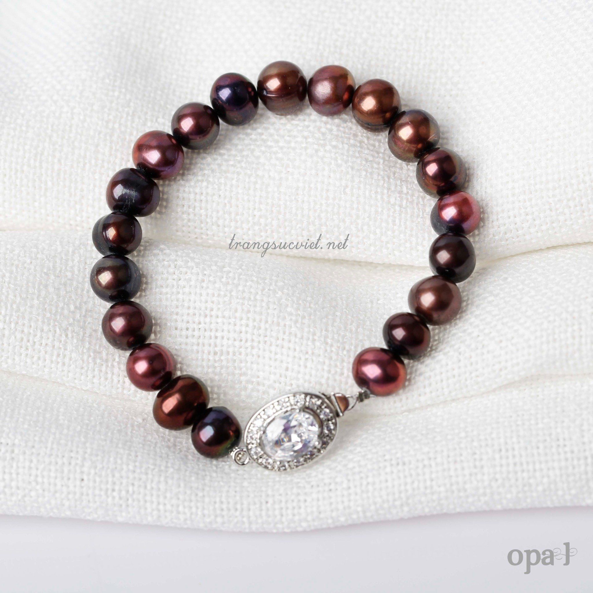  Vòng tay ngọc trai ánh nâu đỏ 