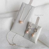  Set Dây chuyền +hoa tai bạc mặt ngọc trai oval xuyên tâm 