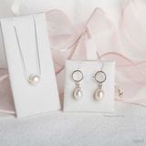  Set Dây chuyền +hoa tai bạc mặt ngọc trai oval xuyên tâm 