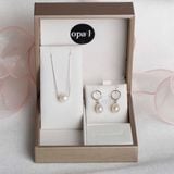  Set Dây chuyền +hoa tai bạc mặt ngọc trai oval xuyên tâm 