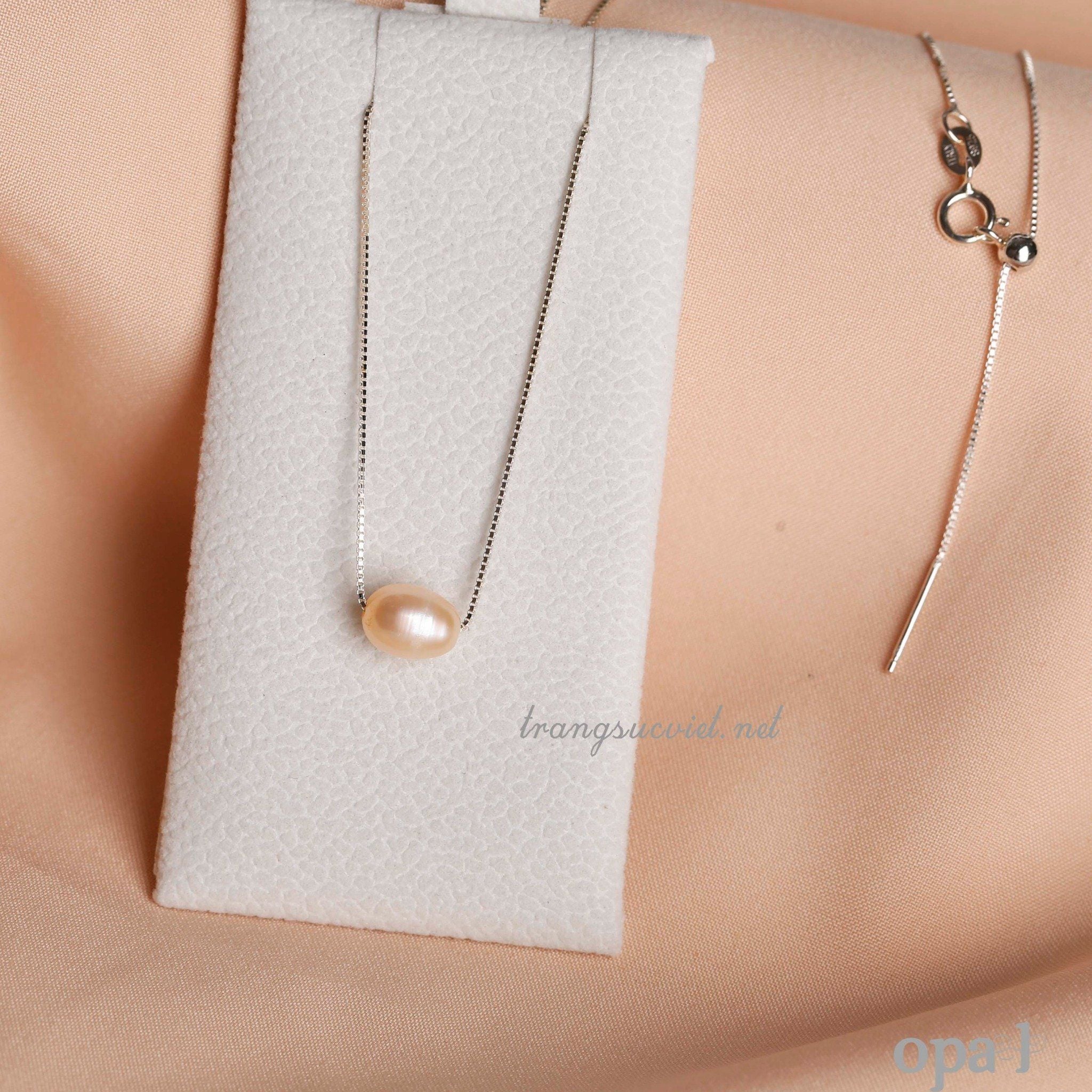  Set Dây chuyền +hoa tai bạc mặt ngọc trai oval xuyên tâm 