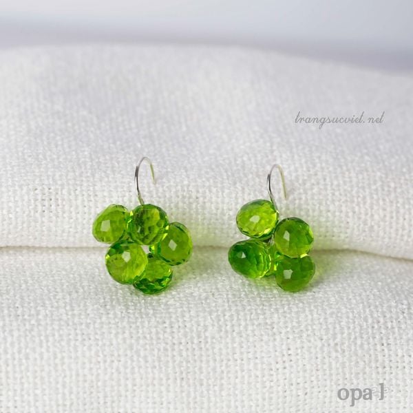  Hoa tai handmade móc đá Quartz xanh trẻ trung 