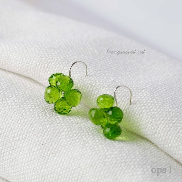  Hoa tai handmade móc đá Quartz xanh trẻ trung 