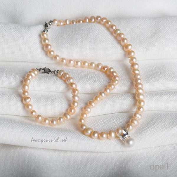  Bộ ngọc trai trắng, hồng, phối mặt dây ngọc trai 