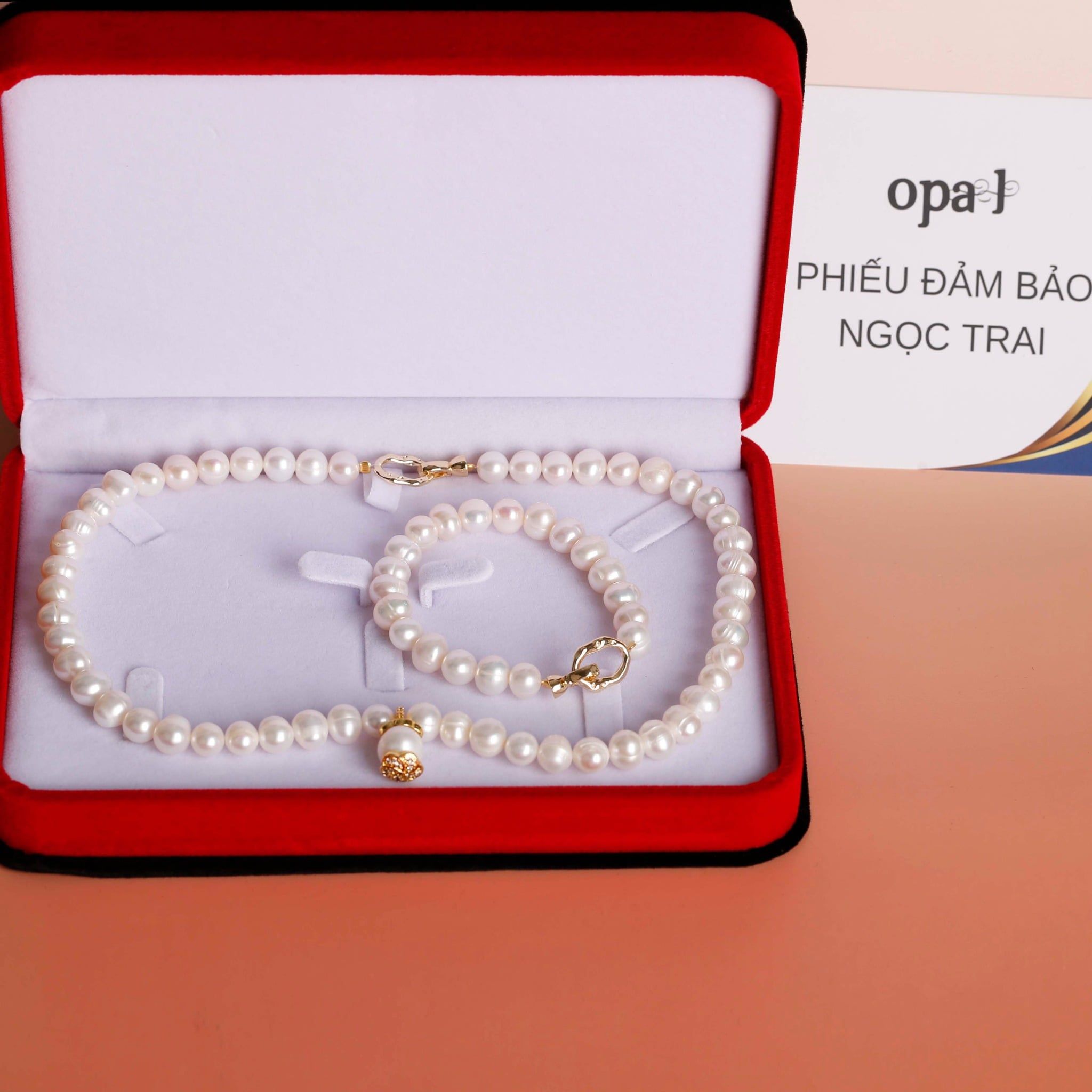  Bộ ngọc trai trắng, hồng, phối mặt dây ngọc trai 