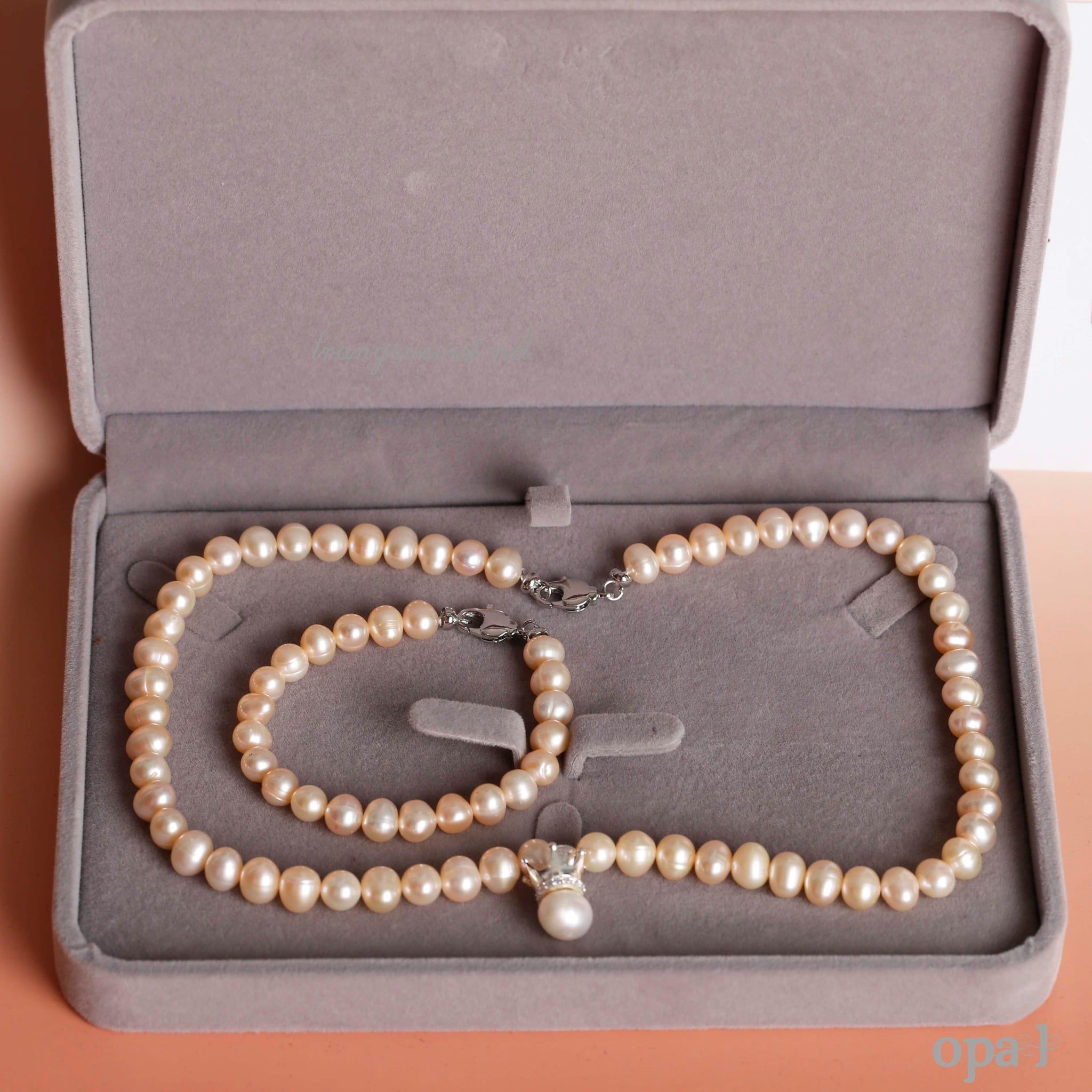 Bộ ngọc trai trắng, hồng, phối mặt dây ngọc trai 