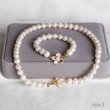  Bộ ngọc trai trắng 9ly, khóa thiết kế cánh hoa 