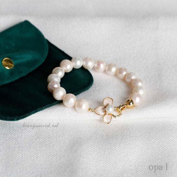  Bộ ngọc trai trắng 9ly, khóa thiết kế cánh hoa 