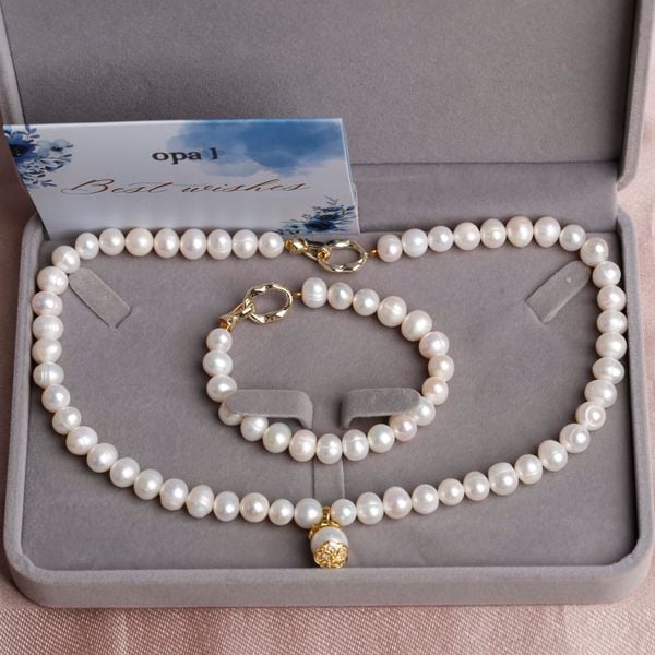  Bộ ngọc trai trắng, hồng, phối mặt dây ngọc trai 
