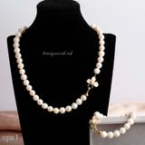  Bộ ngọc trai trắng 9ly, khóa thiết kế cánh hoa 