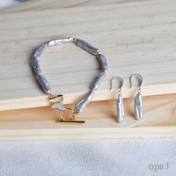  Vòng tay ngọc trai thô, dị ánh xám lạ mắt 