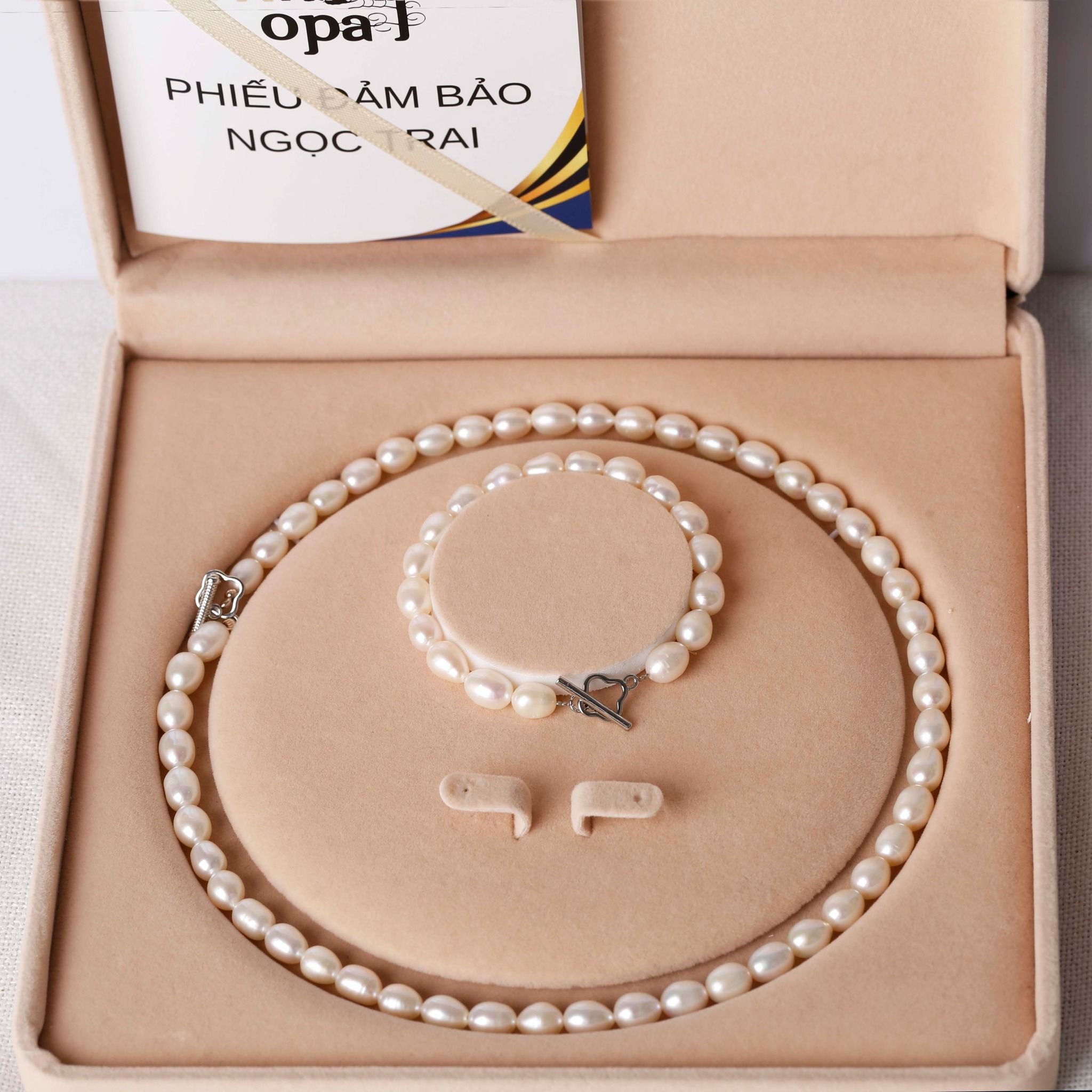  Bộ ngọc trai hạt Oval khóa xuyên 