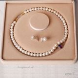  Vòng cổ ngọc trai trắng 8,9ly+ hoa tai đá đính ngọc 