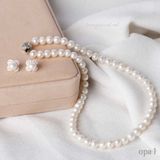  Vòng cổ ngọc trai trắng 8,9ly+ hoa tai đá đính ngọc 