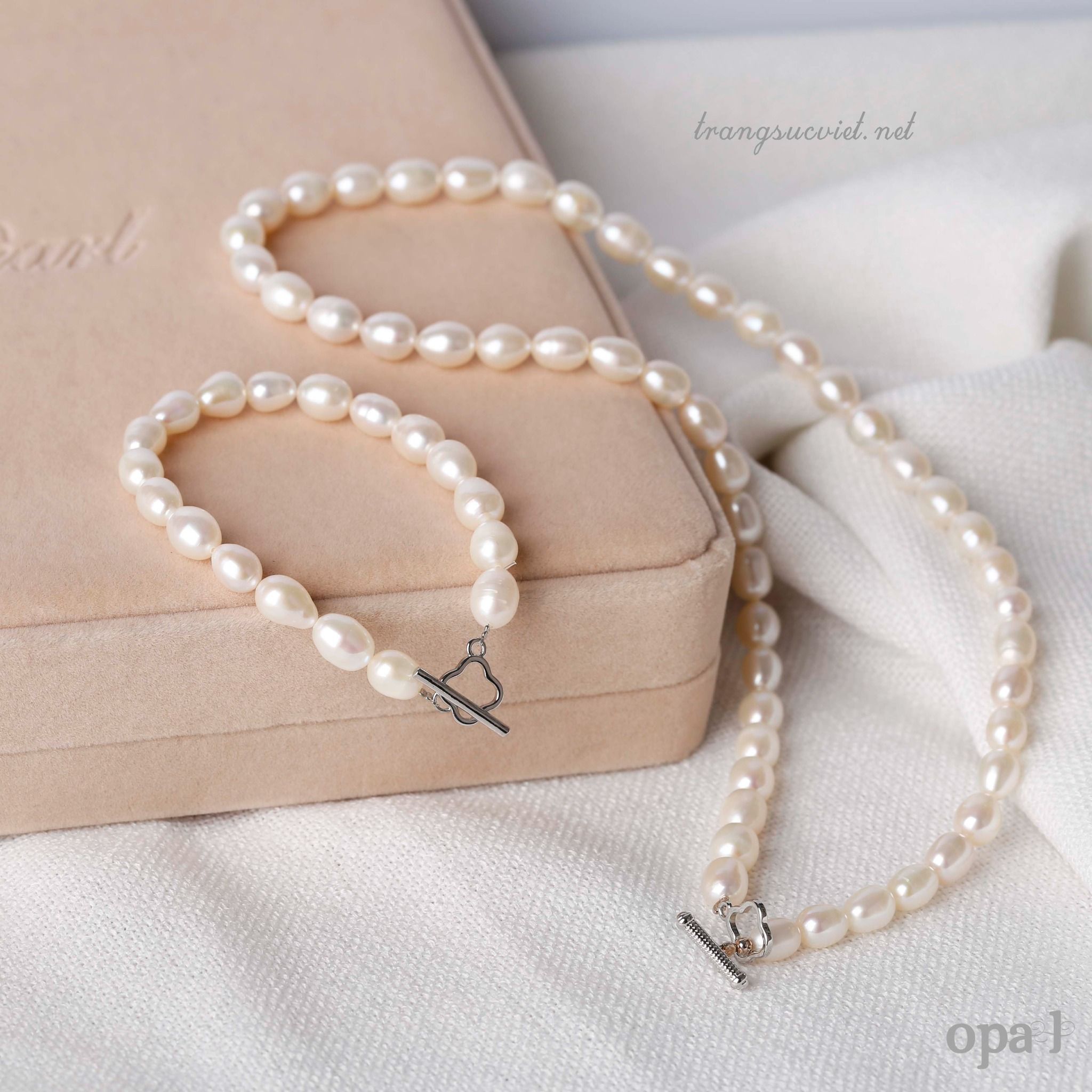  Bộ ngọc trai hạt Oval khóa xuyên 