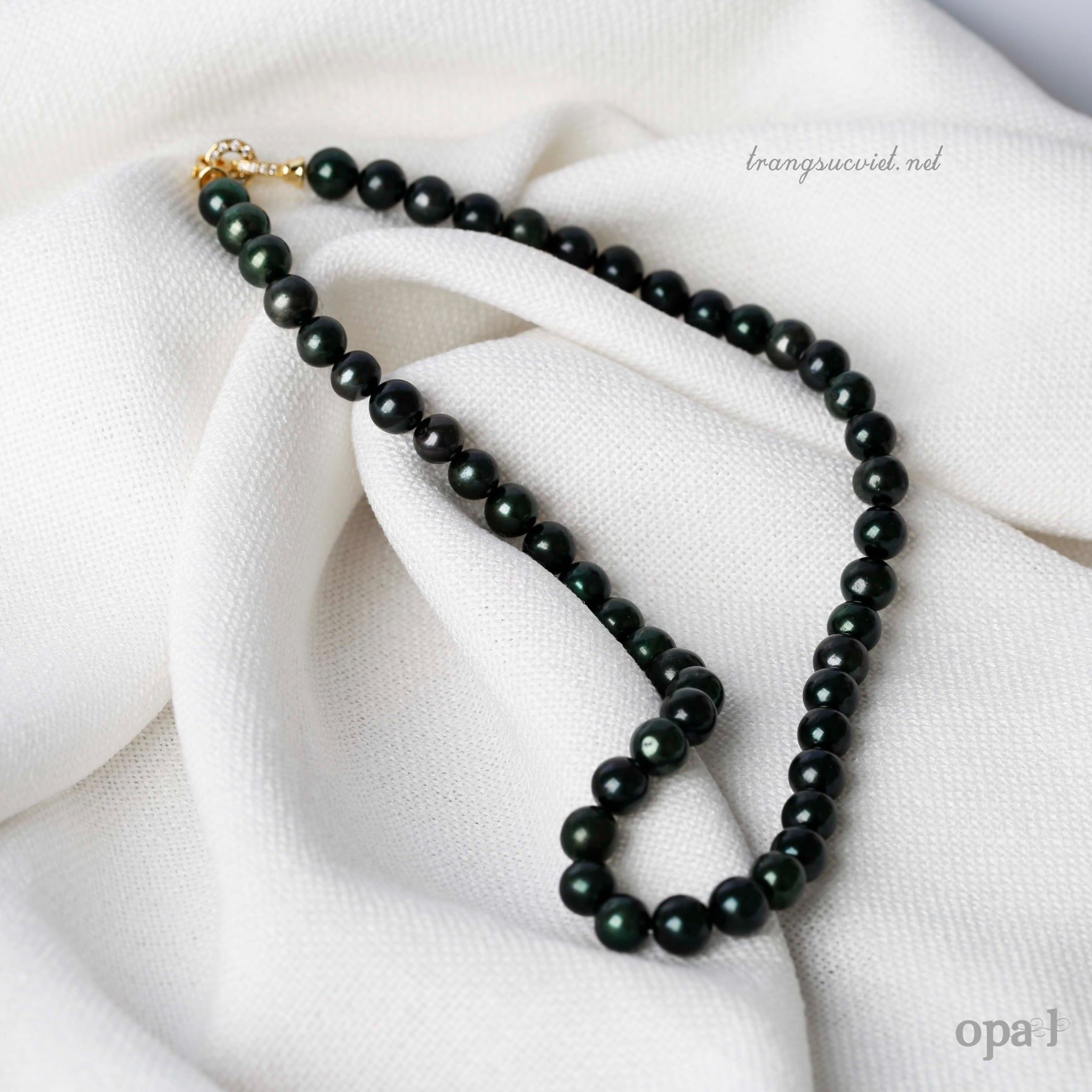  Vòng cổ ngọc trai ánh xanh lông công 