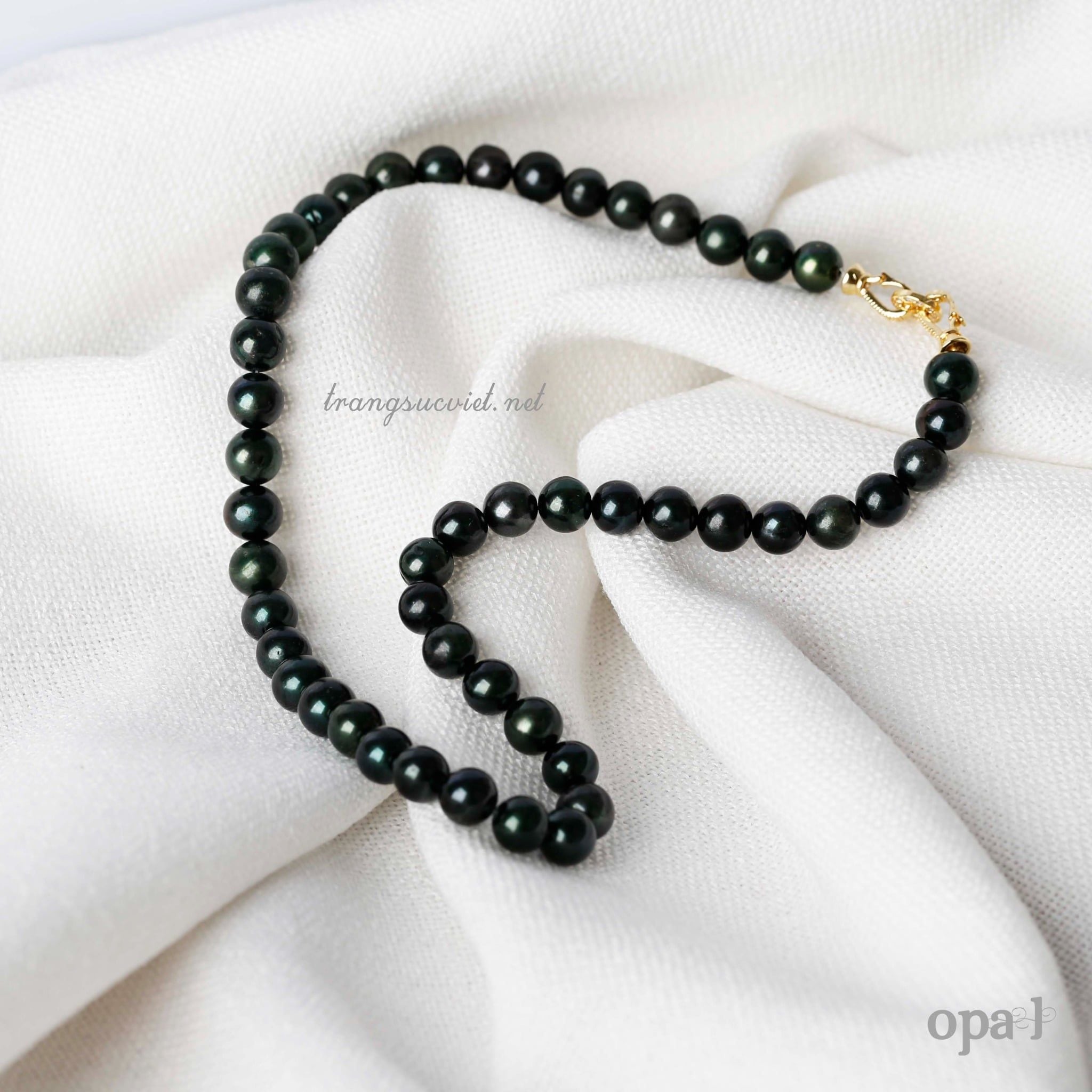  Vòng cổ ngọc trai ánh xanh lông công 