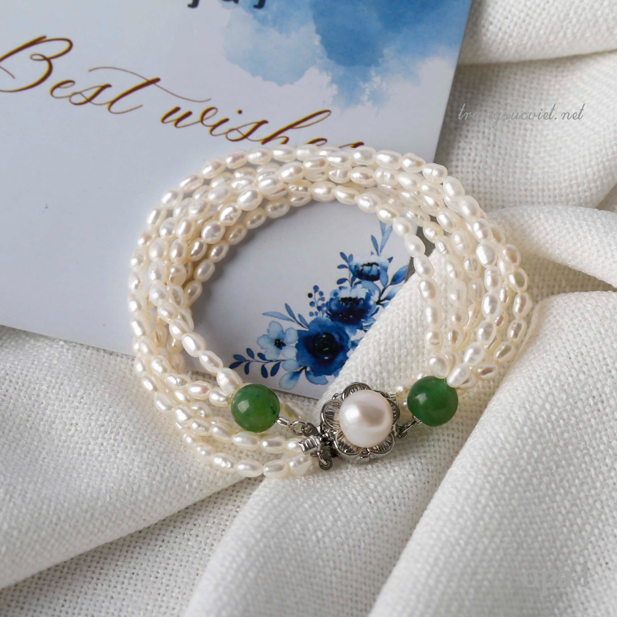  Vòng tay ngọc trai hạt gạo nhí, kiểu layers 