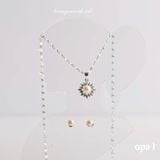  Set  dây  chuyền bạc, mặt ngọc trai và hoa tai ngọc trai đính đá 