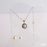  Set  dây  chuyền bạc, mặt ngọc trai và hoa tai ngọc trai đính đá 