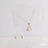  Set  dây  chuyền bạc, mặt ngọc trai và hoa tai ngọc trai đính đá 