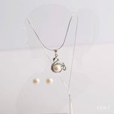  Set  dây  chuyền bạc, mặt ngọc trai và hoa tai ngọc trai đính đá 