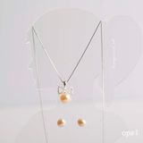  Set  dây  chuyền bạc, mặt ngọc trai và hoa tai ngọc trai đính đá 