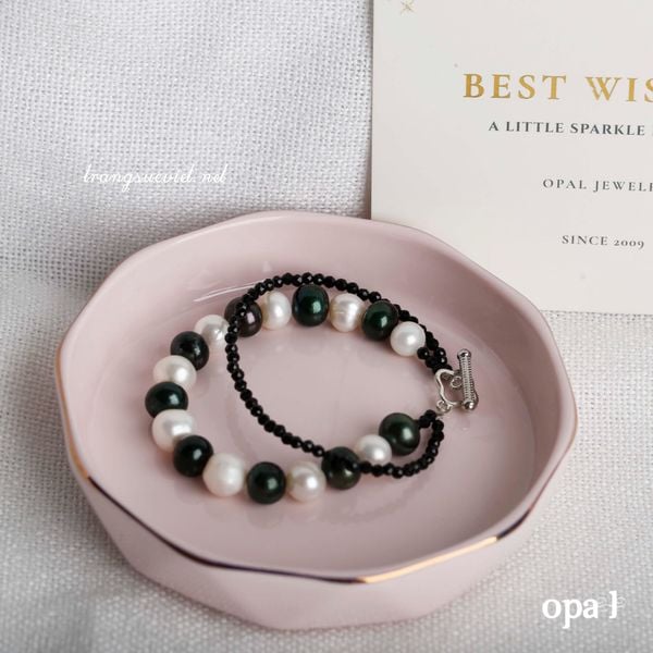  Vòng tay ngọc trai 2 layer phối đá lạ mắt 