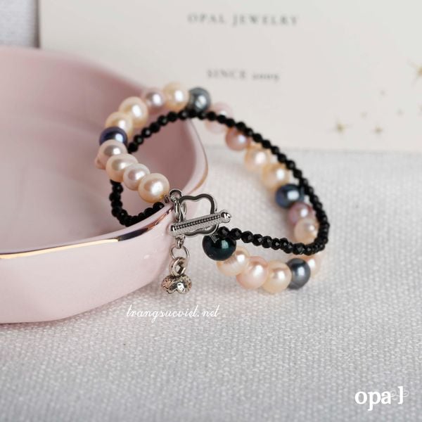  Vòng tay ngọc trai 2 layer phối đá lạ mắt 