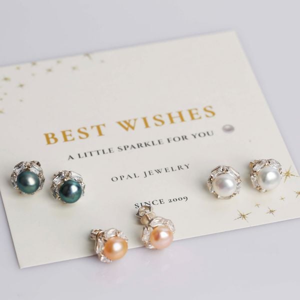  Hoa tai chuôi bạc vặn viền đá đính ngọc 