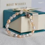  Vòng tay hạt ngọc trai thô ánh hồng 