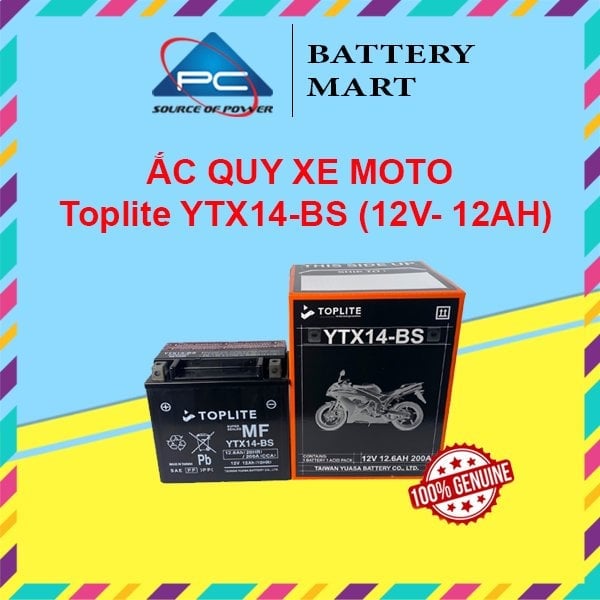 Ảnh minh họa Ắc quy xe moto Toplite YTX14-BS/ YTX14L-BS 12V - 12AH, dùng cho Harley Davidson, Ducati, Honda, BMW, Piaggio, Kawasaki,... 1