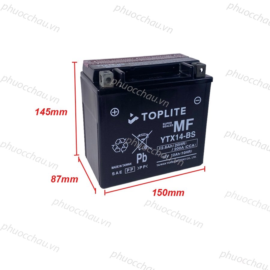 Ảnh minh họa Ắc quy xe moto Toplite YTX14-BS/ YTX14L-BS 12V - 12AH, dùng cho Harley Davidson, Ducati, Honda, BMW, Piaggio, Kawasaki,... 2