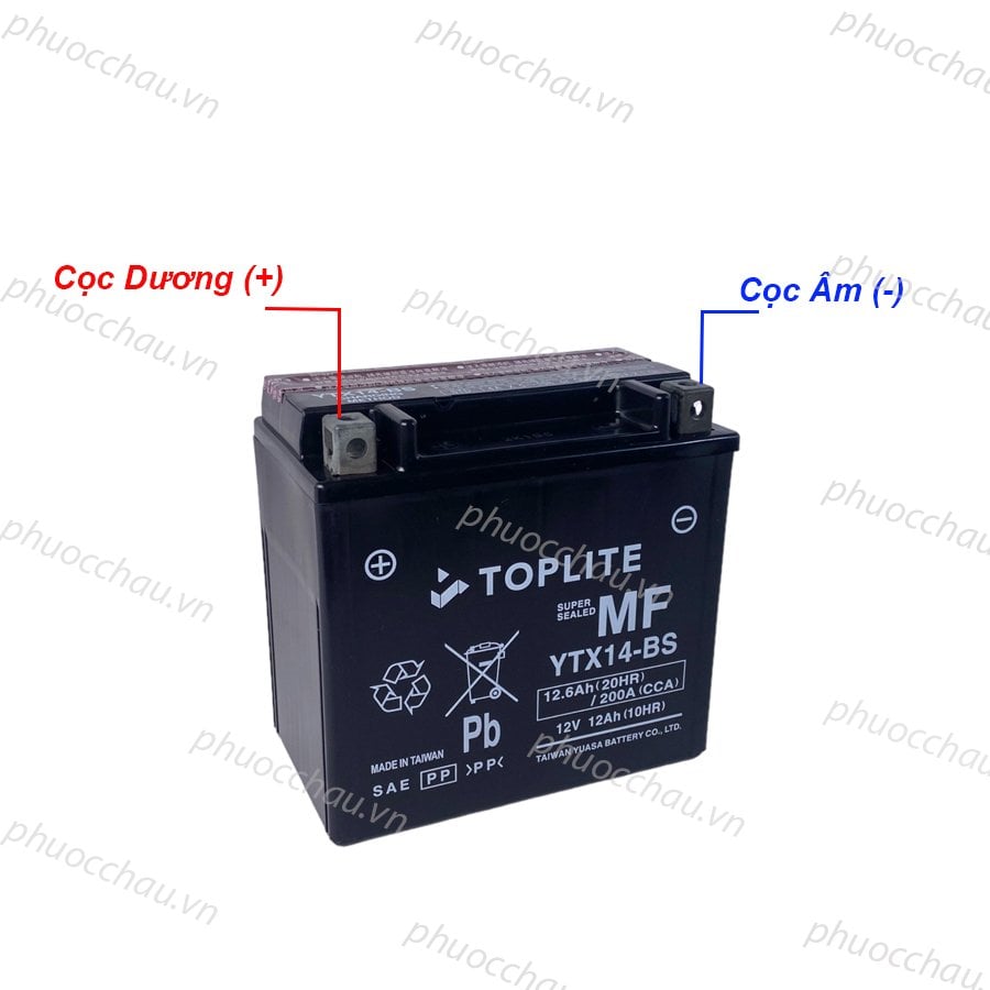 Ảnh minh họa Ắc quy xe moto Toplite YTX14-BS/ YTX14L-BS 12V - 12AH, dùng cho Harley Davidson, Ducati, Honda, BMW, Piaggio, Kawasaki,... 3
