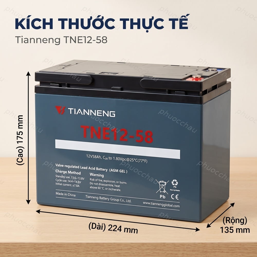 Ảnh minh họa Ắc Quy Thiên Năng Tianneng TNE12-58 (12V - 58Ah), ắc quy dùng cho xe ba bánh điện, xe chà sàn, xe nâng điện 1