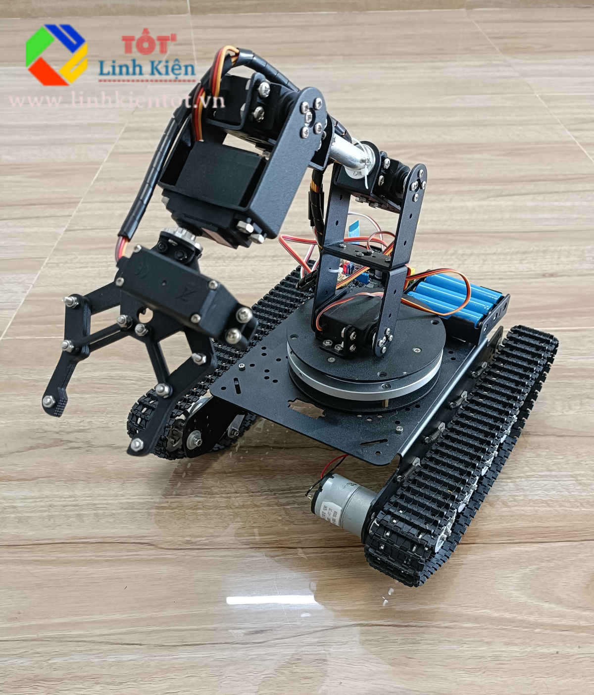 Ảnh minh họa Bộ xe tăng cánh tay robot 6 bậc loại lớn Điều khiển Bluetooth - Arm 6DoF tank arduino motor 12v 1