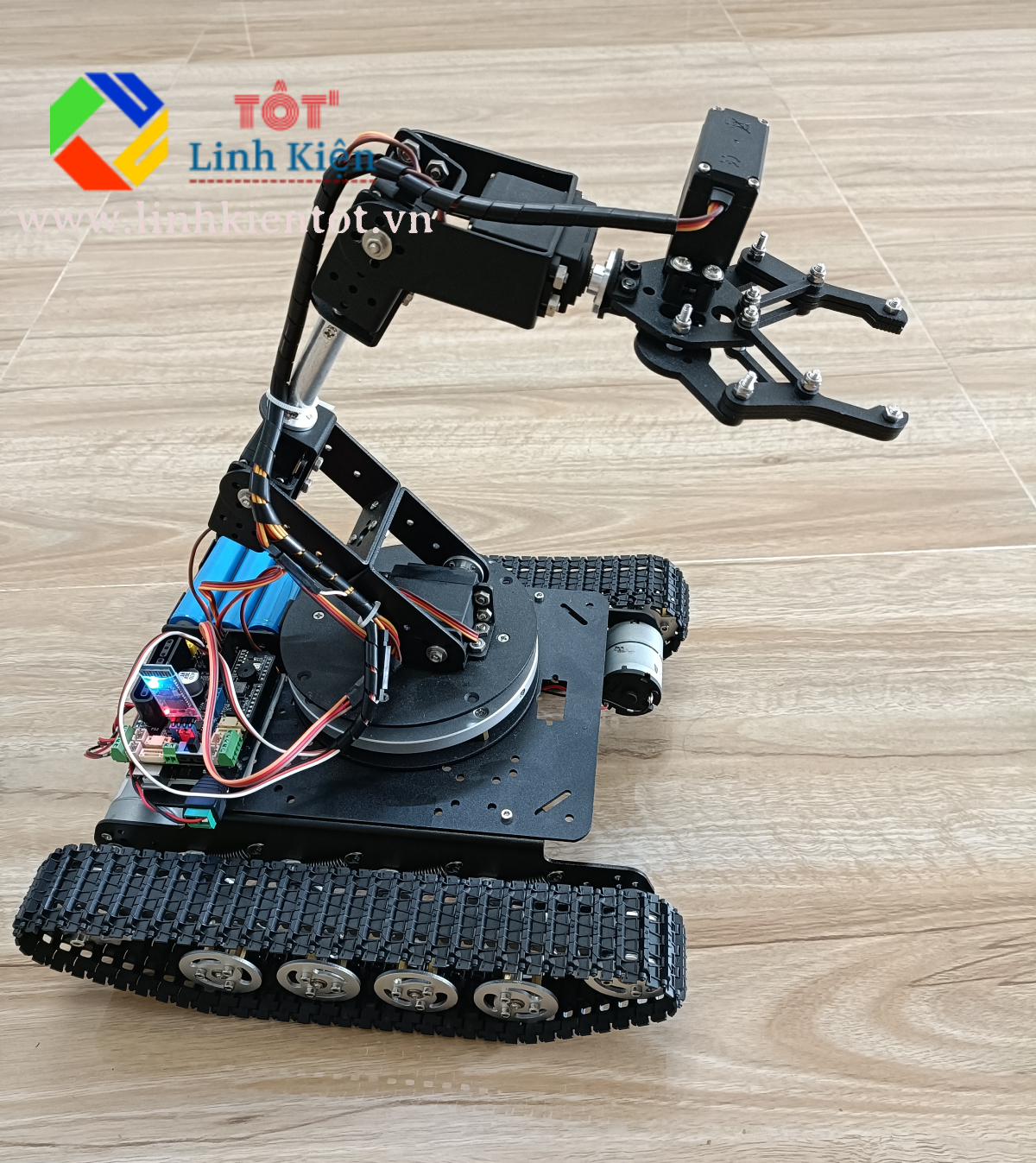 Ảnh minh họa Bộ xe tăng cánh tay robot 6 bậc loại lớn Điều khiển Bluetooth - Arm 6DoF tank arduino motor 12v 2