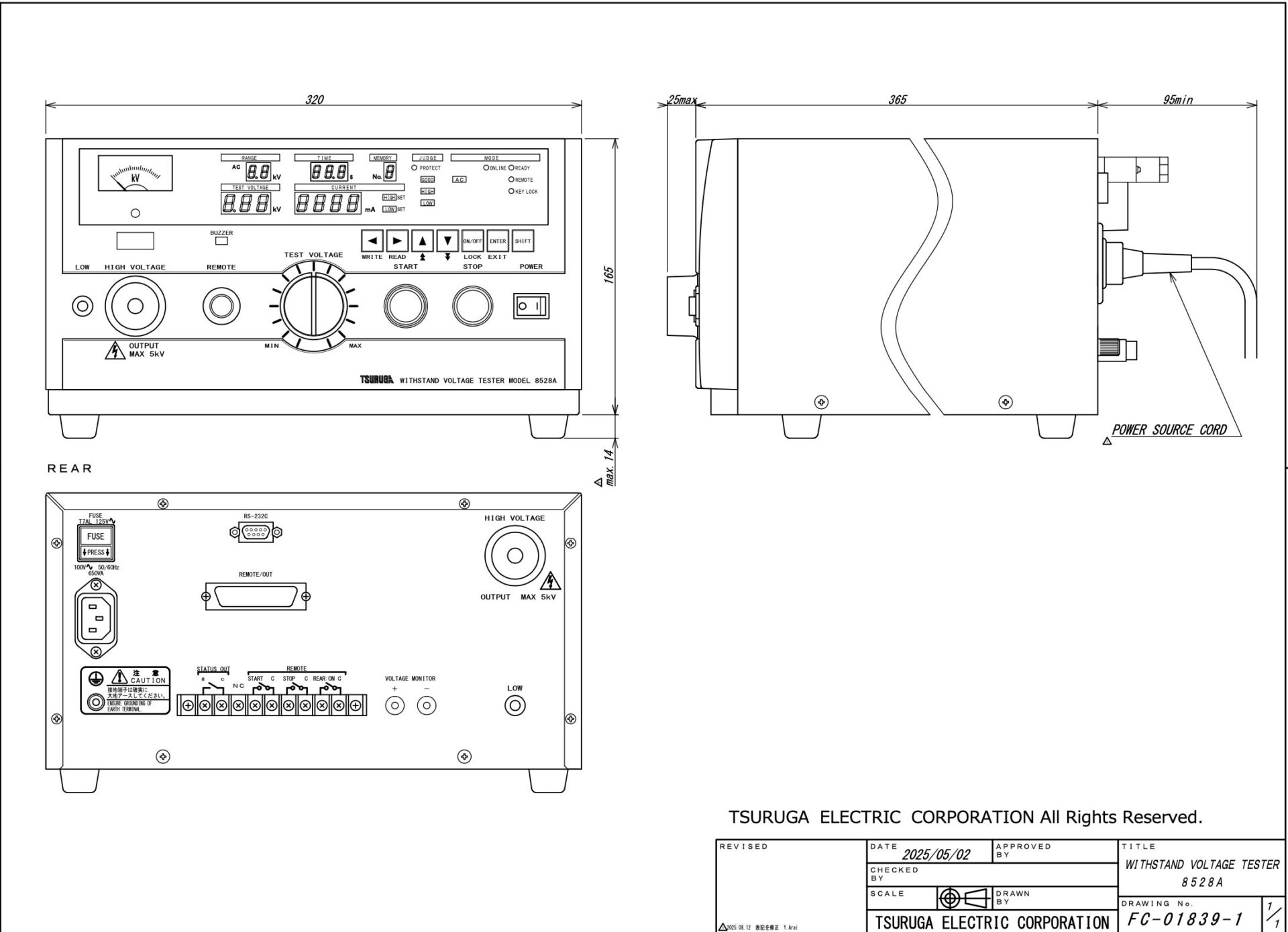 Ảnh minh họa TSURUGA 8528A, 8528A-P220 thiết bị thử nghiệm điện áp cao AC (0~2.5 kV / 0 ~5 kV) 2