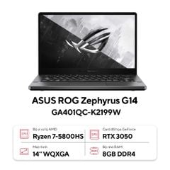  Laptop Asus ROG Zephyrus G14 GA401QC-K2199W (Ryzen™ 7-5800HS/8GB) 