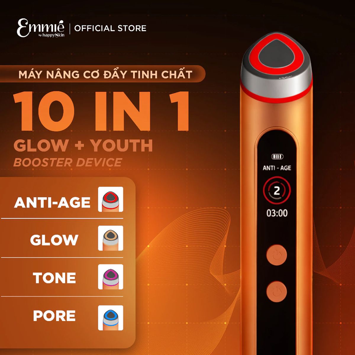 Máy nâng cơ đẩy tinh chất 10 in 1 Glow + Youth Booster Device Emmié by Happyskin